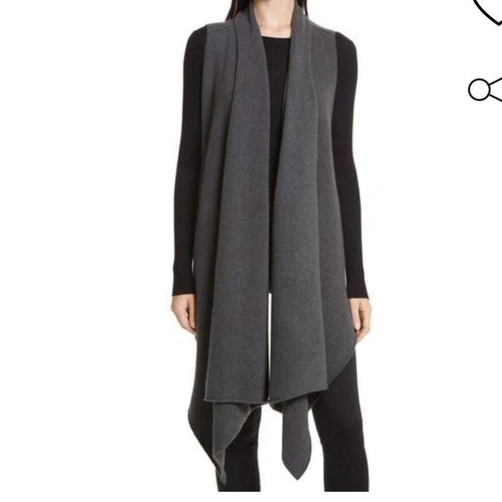 BROCHU WALKER SORIN MERINO WOOL BLEND WRAP VEST IN SHALE MELANGE Gray XS